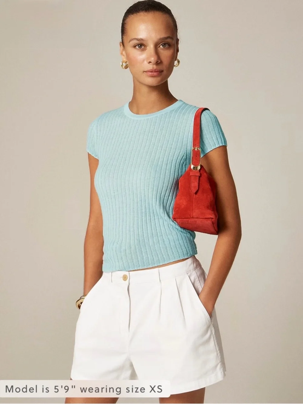 NWT J. CREW Women’s New ribbed featherweight 100% cashmere T-shirt Fresh Air S - Picture 2 of 16
